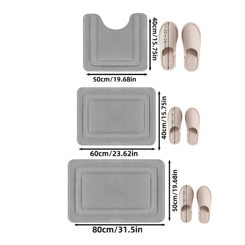 Bath Mat Set Memory Foam Non-Slip 3-Piece Set