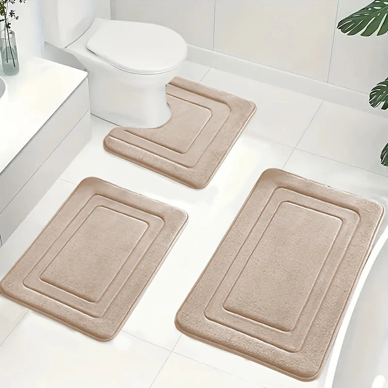 Bath Mat Set Memory Foam Non-Slip 3-Piece Set