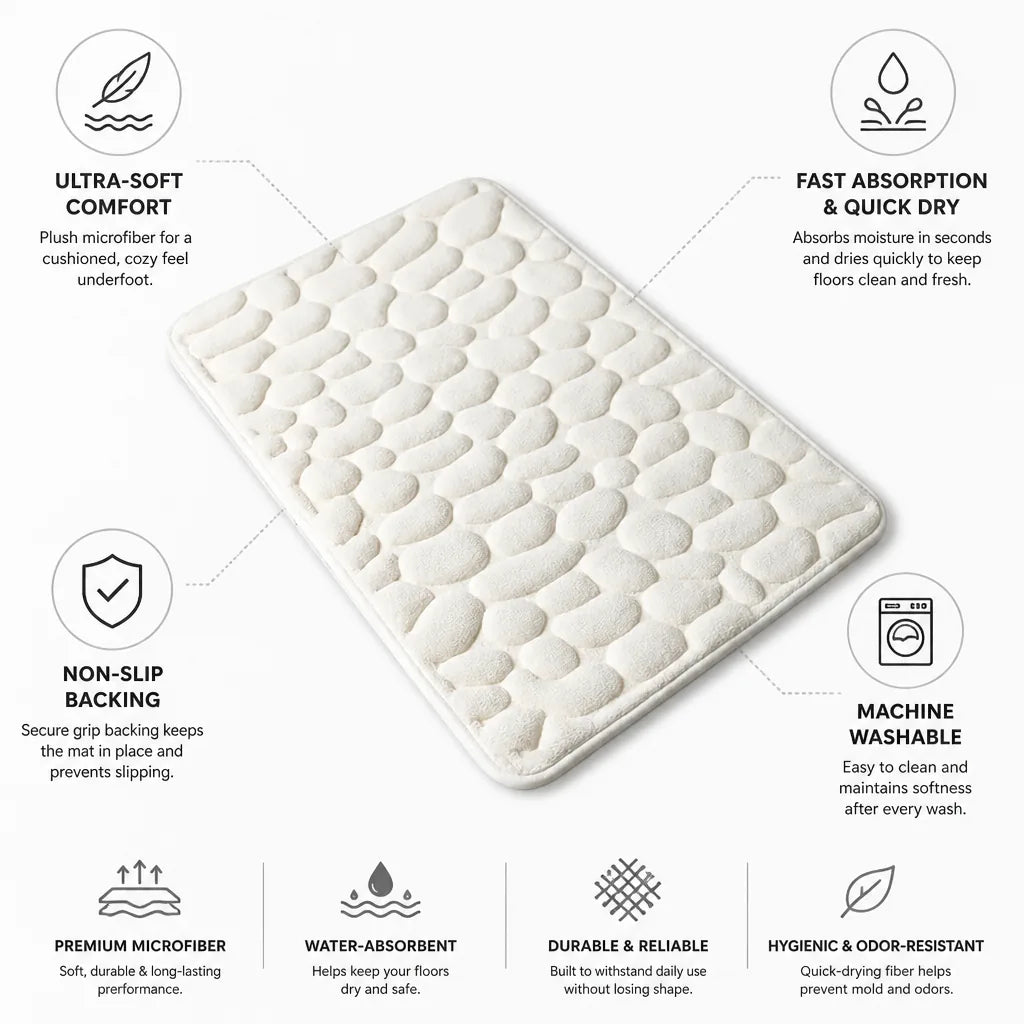 Bath Mat Ultra-Soft Microfiber Water-Absorbent & Non-Slip