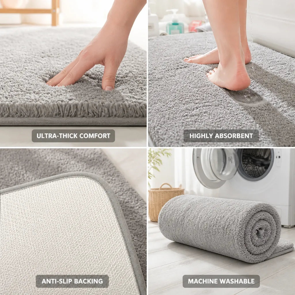 Bath Mat Ultra-Thick Microfiber Highly Absorbent & Anti-Slip