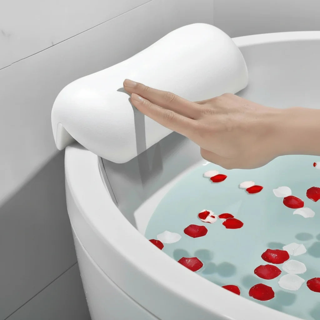 Bath Pillow Contoured Foam Non-Slip Suction Cups Water-Repellent Cover