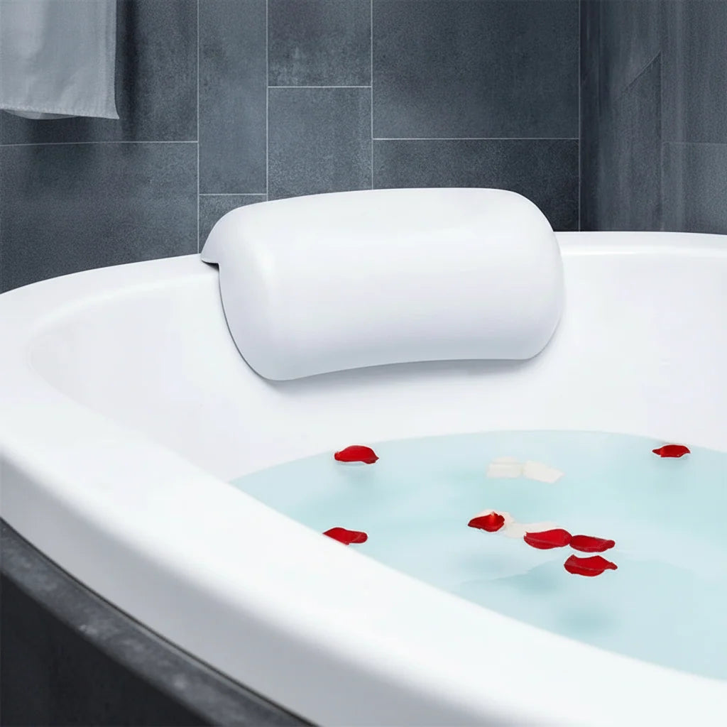 Bath Pillow Contoured Foam Non-Slip Suction Cups Water-Repellent Cover