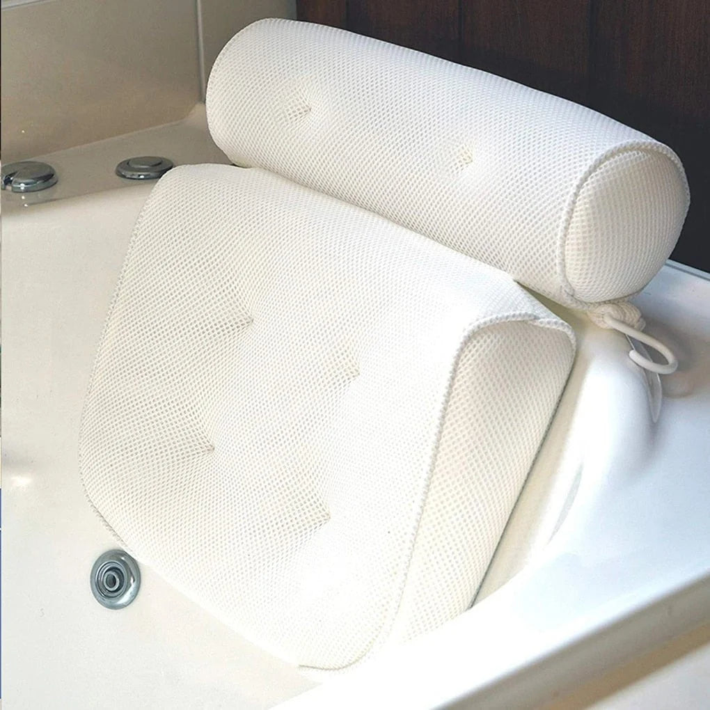 Bath Pillow Ergonomic Neck Support Quick-Dry Mesh Suction Cups