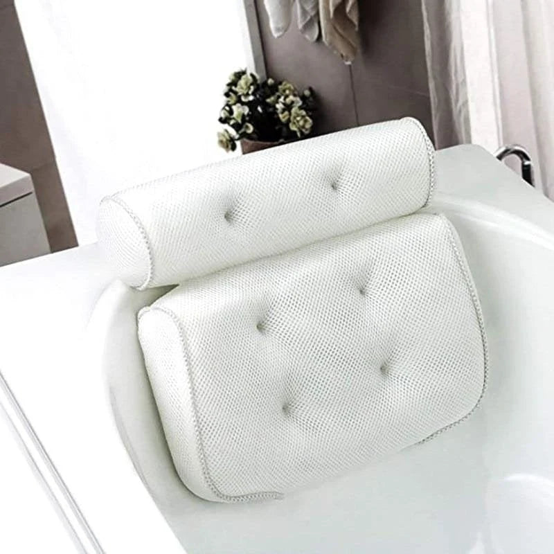 Bath Pillow Ergonomic Neck Support Quick-Dry Mesh Suction Cups