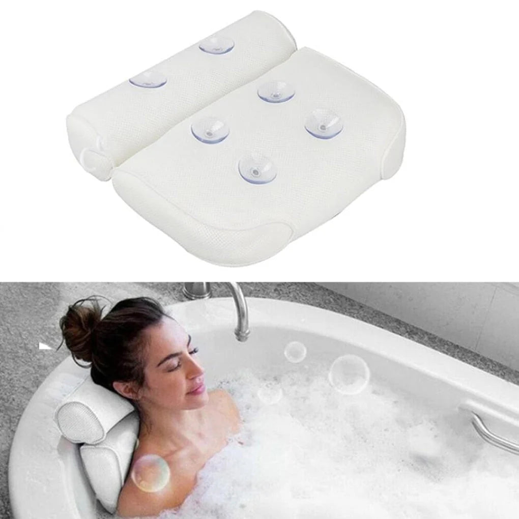 Bath Pillow Ergonomic Neck Support Quick-Dry Mesh Suction Cups