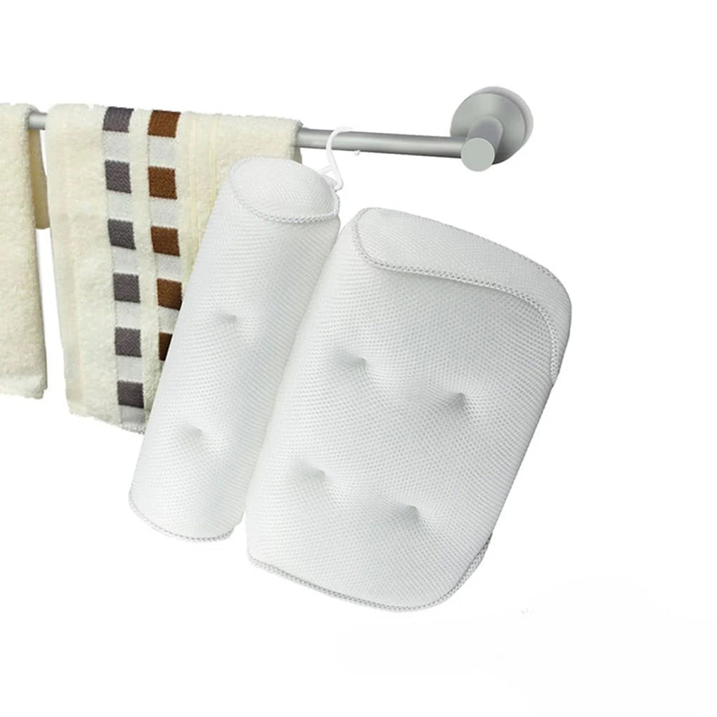 Bath Pillow Ergonomic Neck Support Quick-Dry Mesh Suction Cups