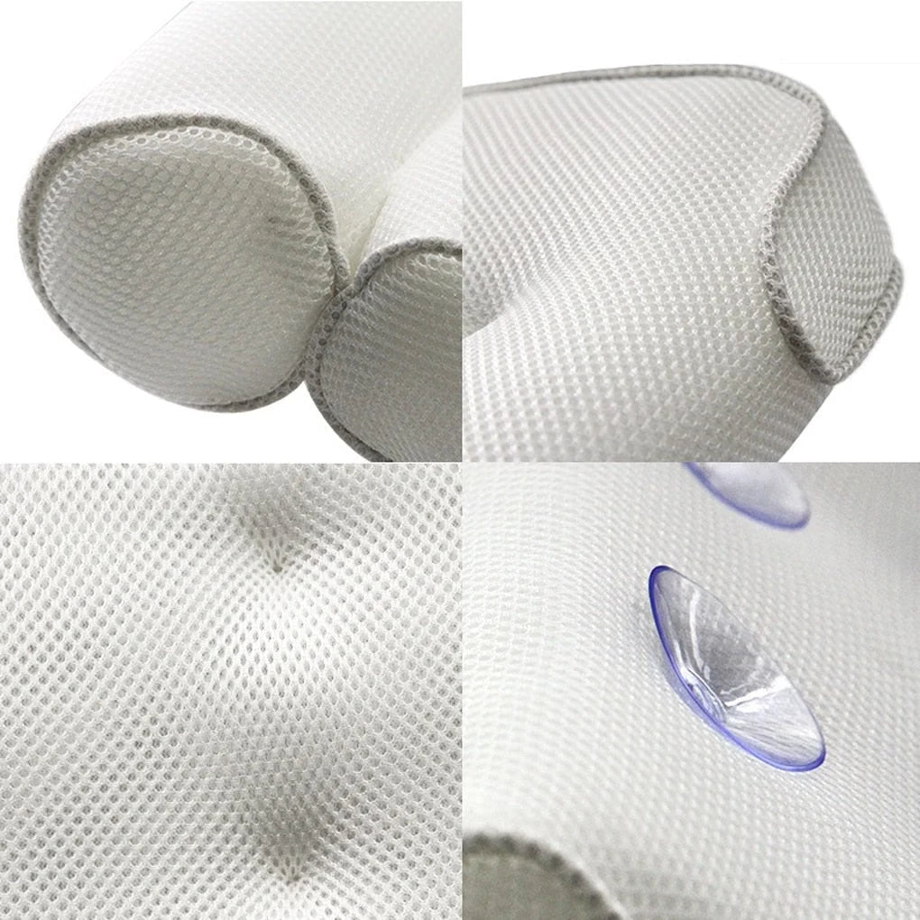 Bath Pillow Ergonomic Neck Support Quick-Dry Mesh Suction Cups