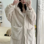 Bathrobe Soft Hooded Long Sleeve With Side Pockets