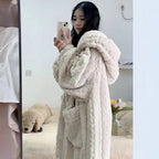 Bathrobe Soft Hooded Long Sleeve With Side Pockets
