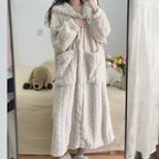 Bathrobe Soft Hooded Long Sleeve With Side Pockets
