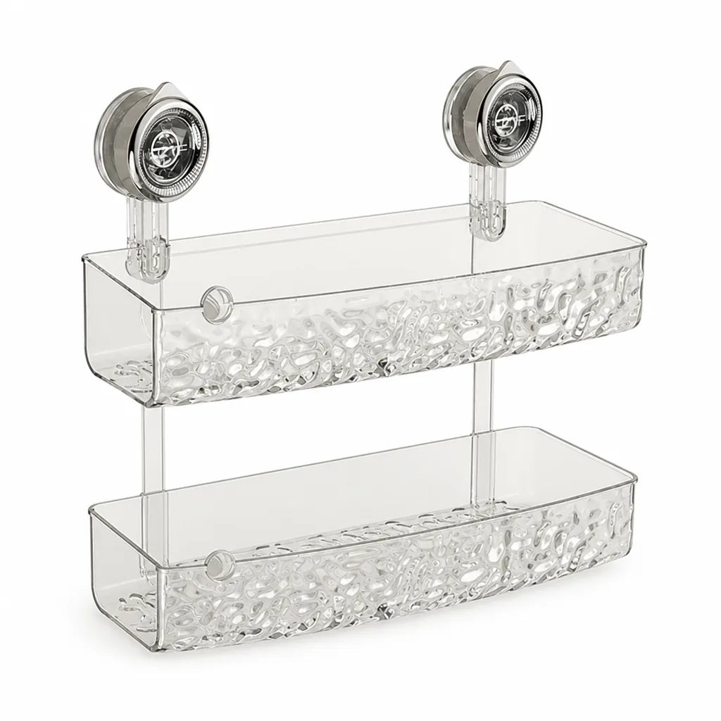 Bathroom Corner Shelf No-Drill Suction Cup Mount Two-Tier Drainage