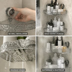 Bathroom Corner Shelf No-Drill Suction Cup Mount Two-Tier Drainage