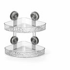 Bathroom Corner Shelf No-Drill Suction Cup Mount Two-Tier Drainage