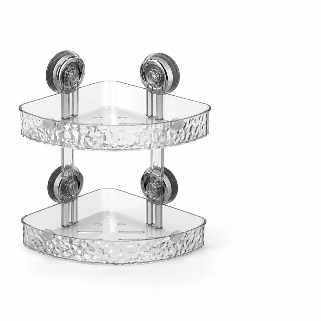 Bathroom Corner Shelf No-Drill Suction Cup Mount Two-Tier Drainage