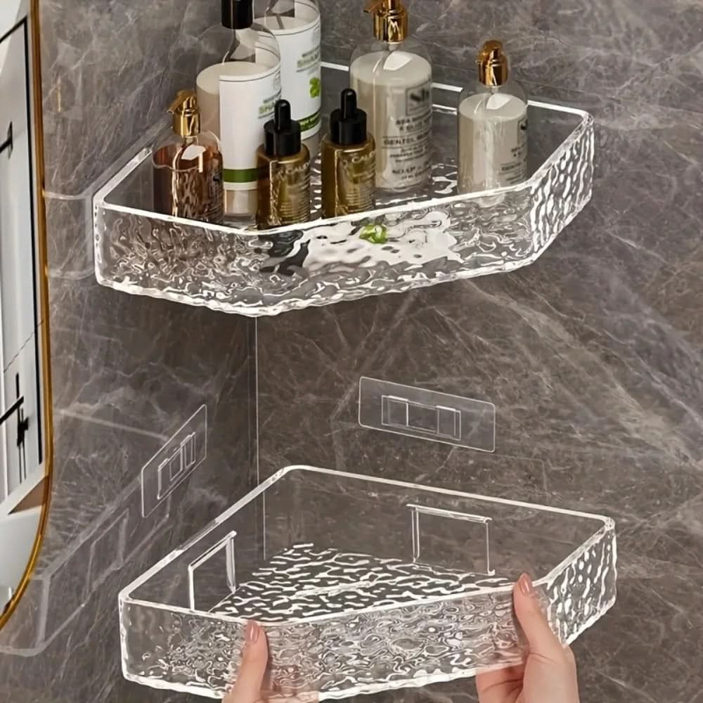 Bathroom Corner Shelf Wall-Mounted Water-Resistant Glacier Texture
