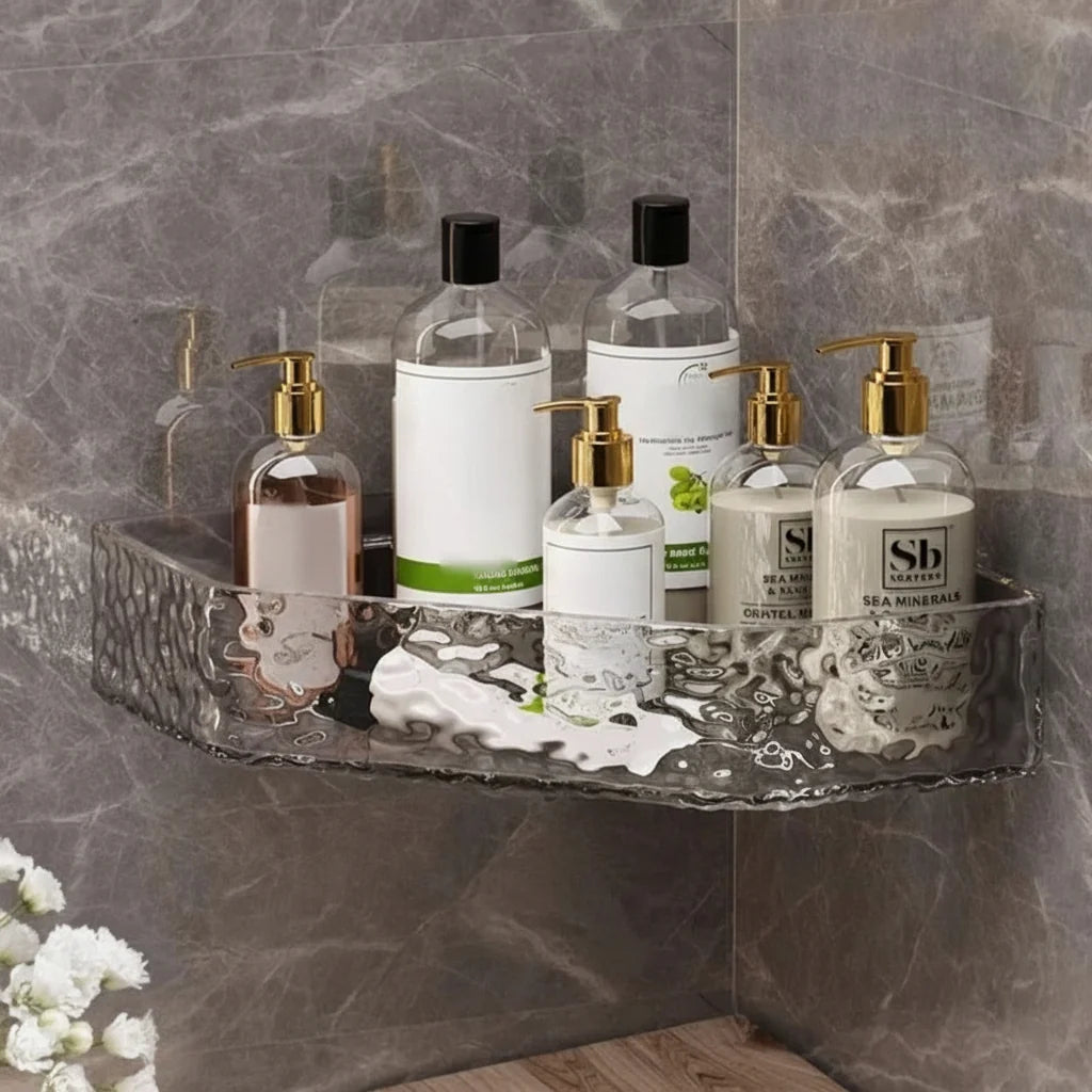 Bathroom Corner Shelf Wall-Mounted Water-Resistant Glacier Texture
