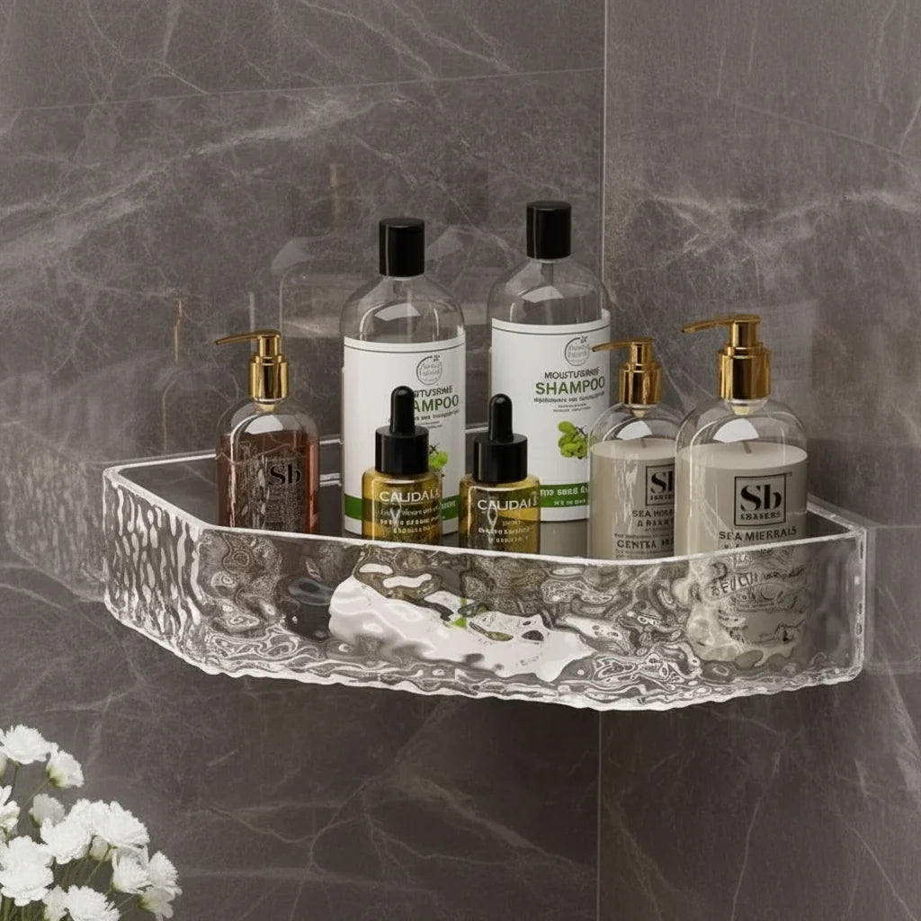 Bathroom Corner Shelf Wall-Mounted Water-Resistant Glacier Texture