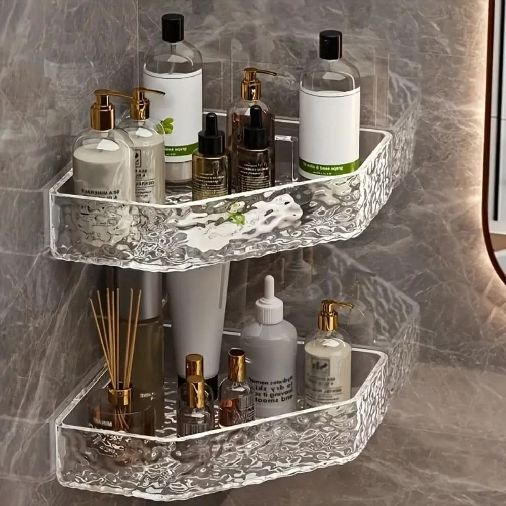 Bathroom Corner Shelf Wall-Mounted Water-Resistant Glacier Texture