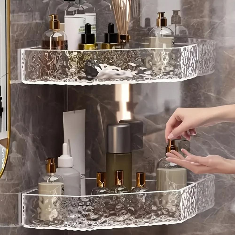 Bathroom Corner Shelf Wall-Mounted Water-Resistant Glacier Texture