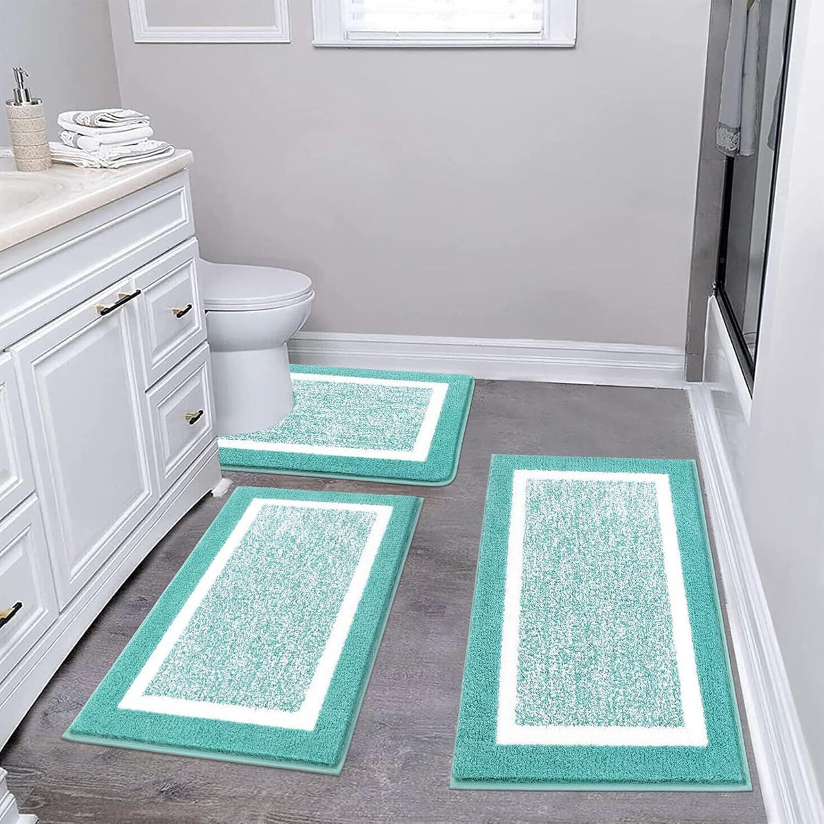 Bathroom Mat Set Plush Highly Absorbent Machine Washable