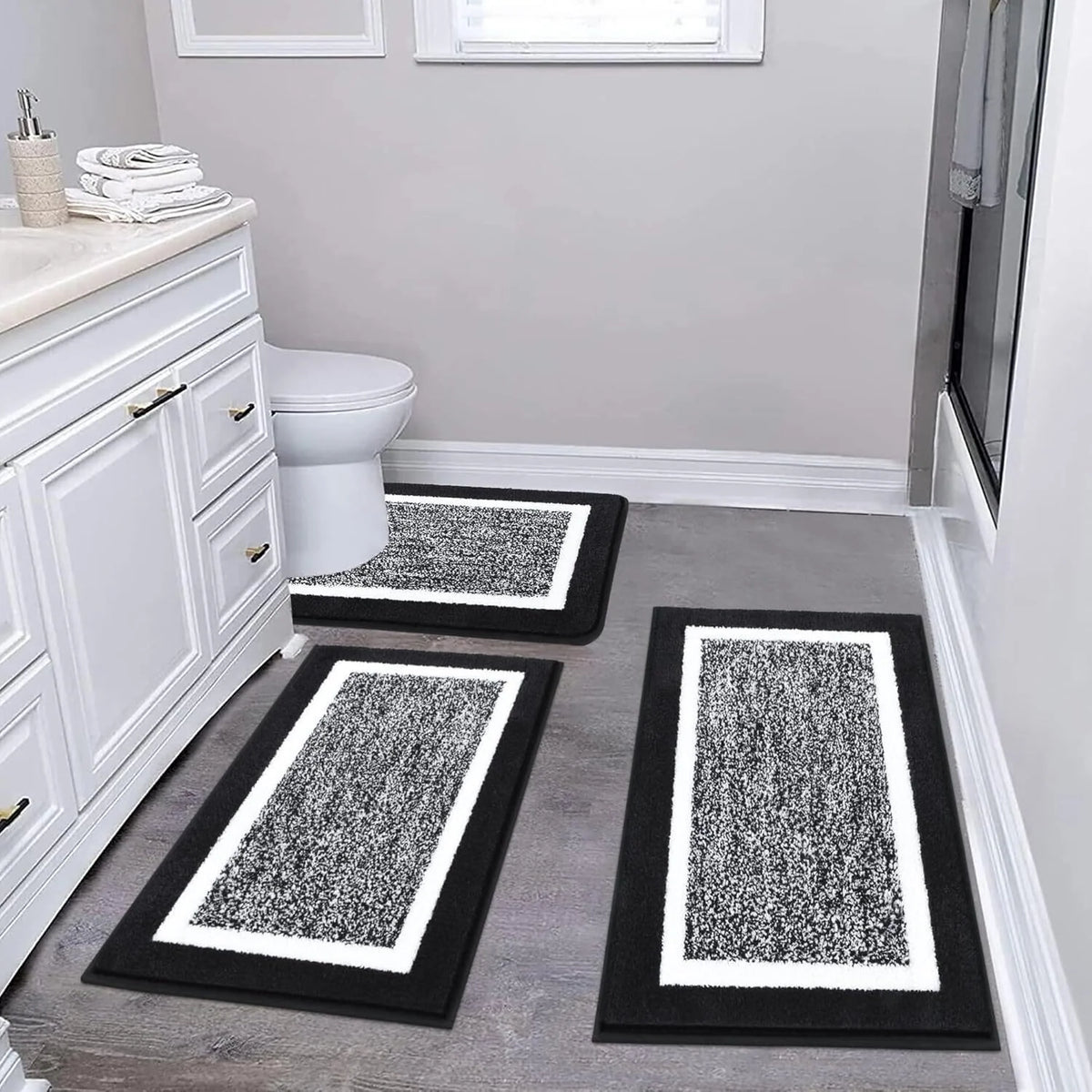 Bathroom Mat Set Plush Highly Absorbent Machine Washable
