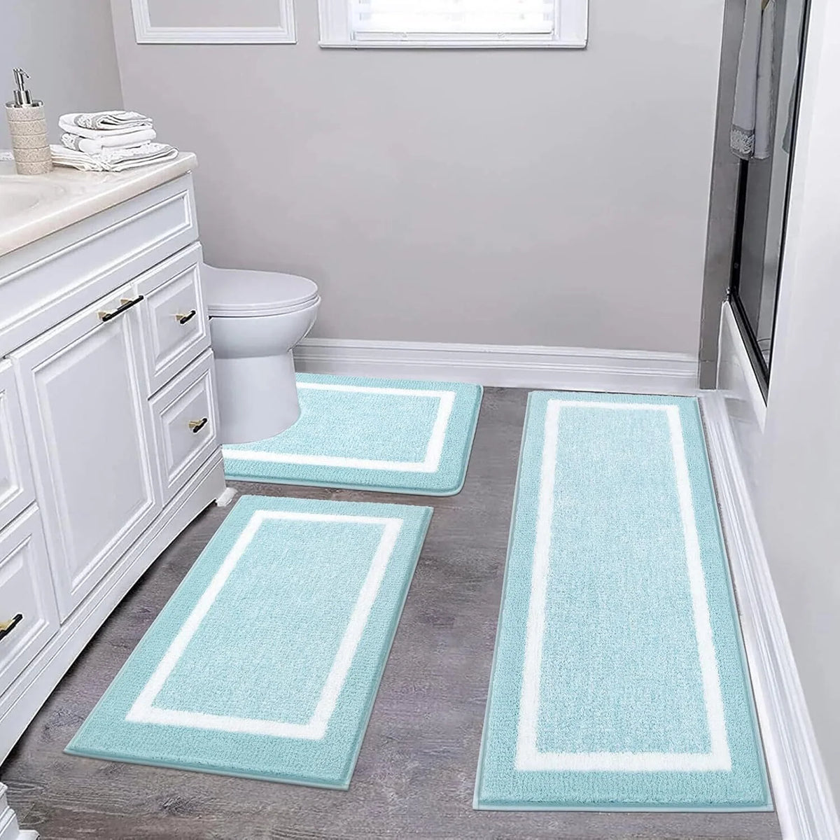 Bathroom Mat Set Plush Highly Absorbent Machine Washable