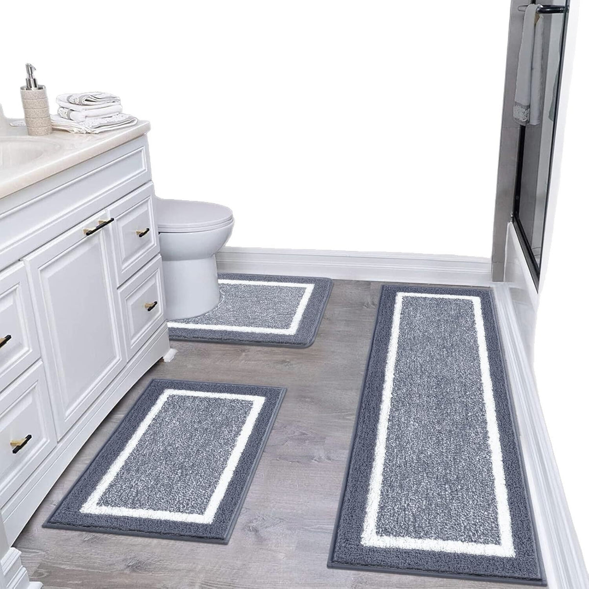 Bathroom Mat Set Plush Highly Absorbent Machine Washable