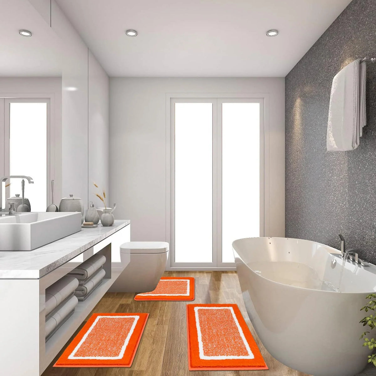 Bathroom Mat Set Plush Highly Absorbent Machine Washable
