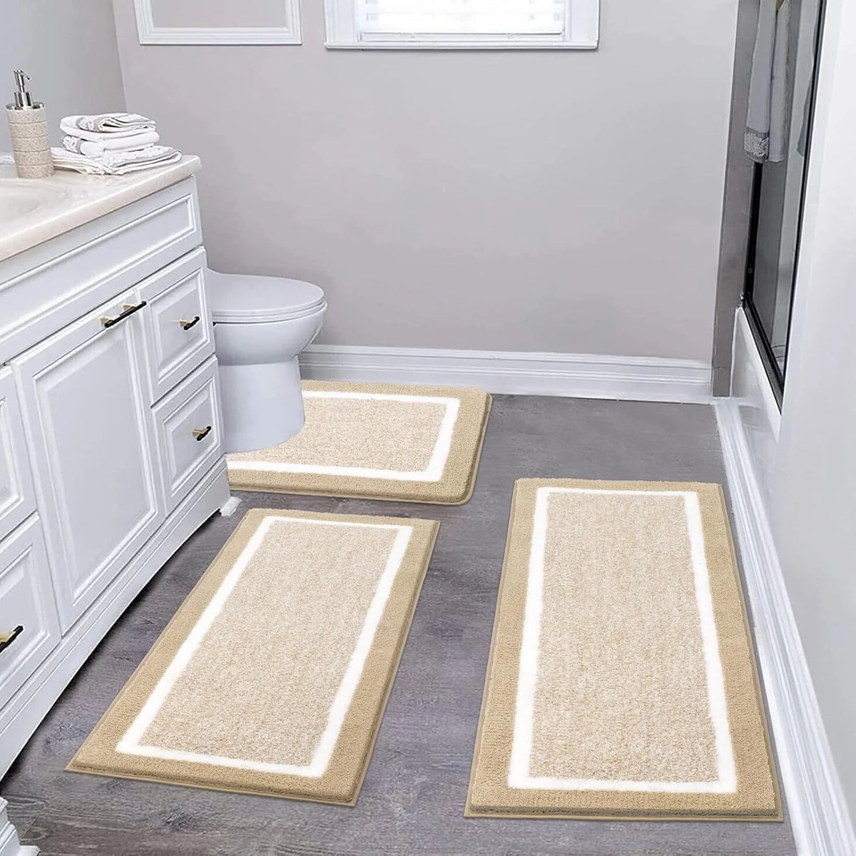 Bathroom Mat Set Plush Highly Absorbent Machine Washable
