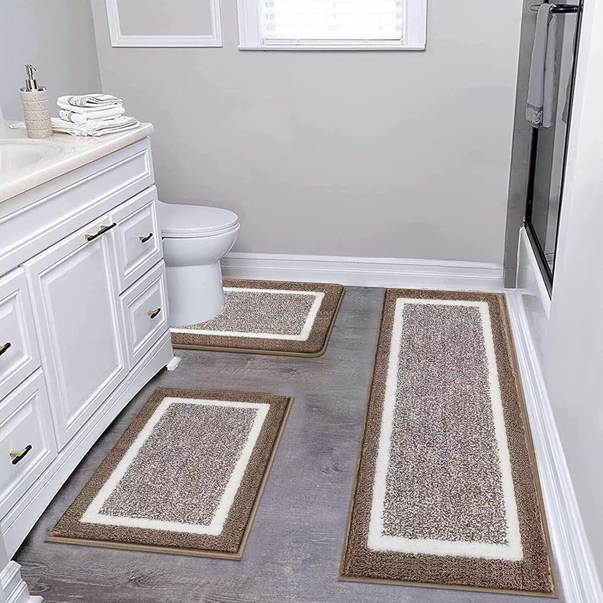 Bathroom Mat Set Plush Highly Absorbent Machine Washable