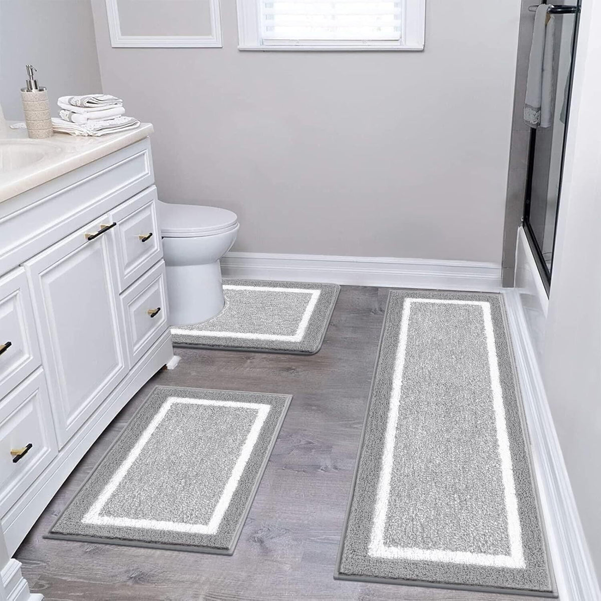 Bathroom Mat Set Plush Highly Absorbent Machine Washable