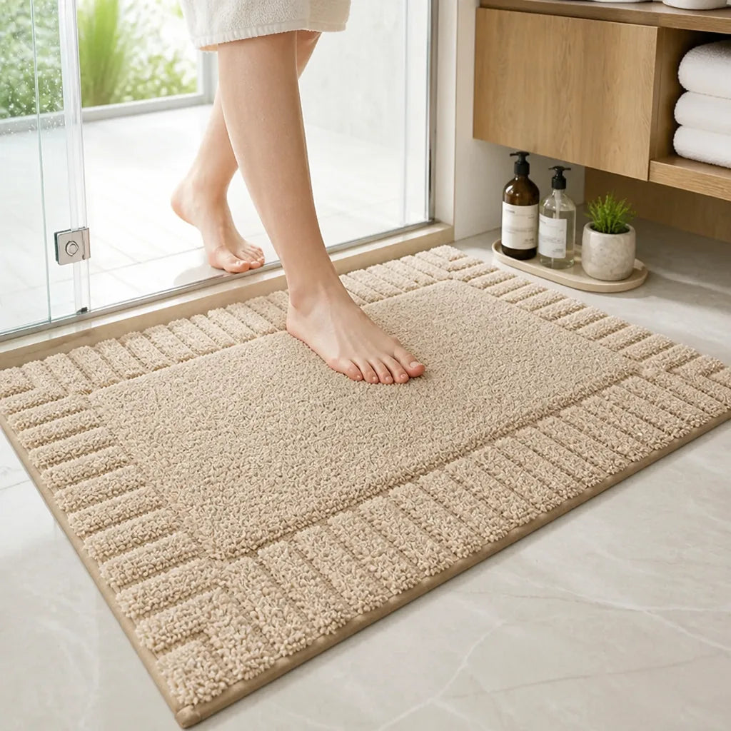 Bathroom Rug Soft Flocked Non-Slip Machine-Washable