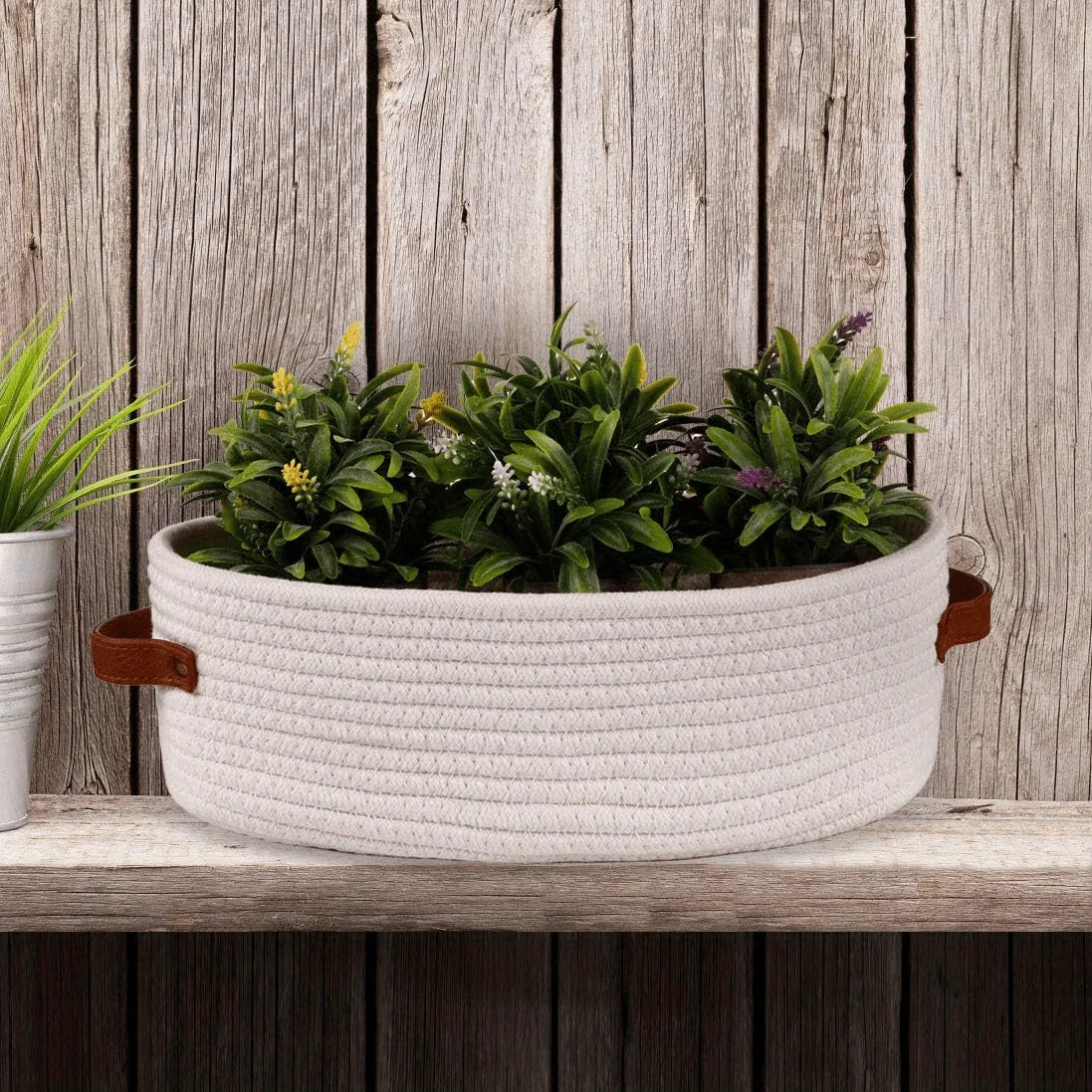 Bathroom Storage Basket Woven Cotton Rope Oval Shape