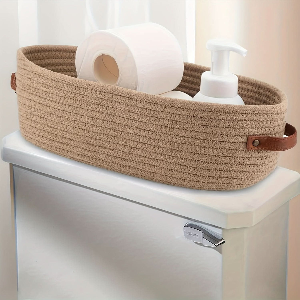 Bathroom Storage Basket Woven Cotton Rope Oval Shape