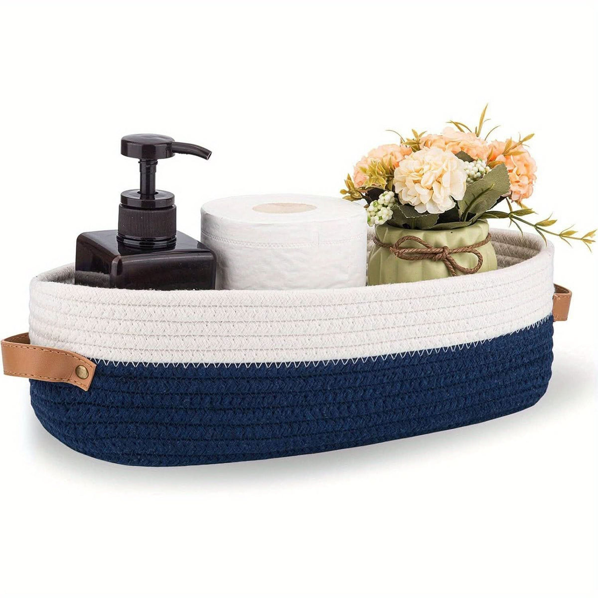 Bathroom Storage Basket Woven Cotton Rope Oval Shape