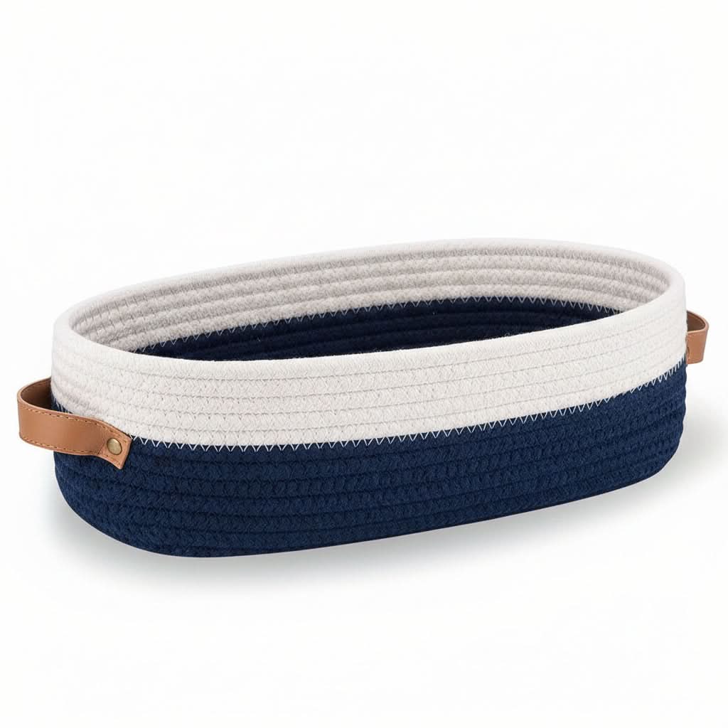 Bathroom Storage Basket Woven Cotton Rope Oval Shape