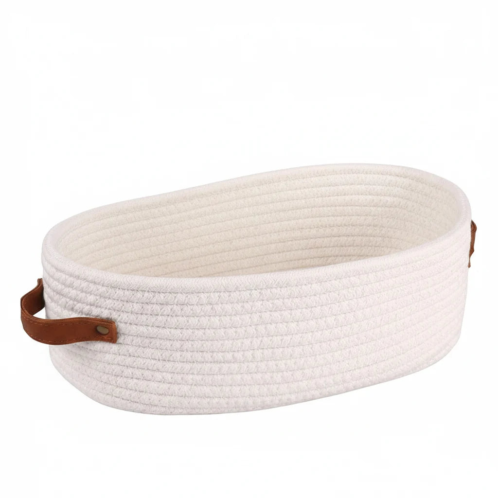 Bathroom Storage Basket Woven Cotton Rope Oval Shape