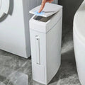 Bathroom Trash Bin Slim Space-Saving Hidden Brush