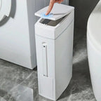 Bathroom Trash Bin Slim Space-Saving Hidden Brush