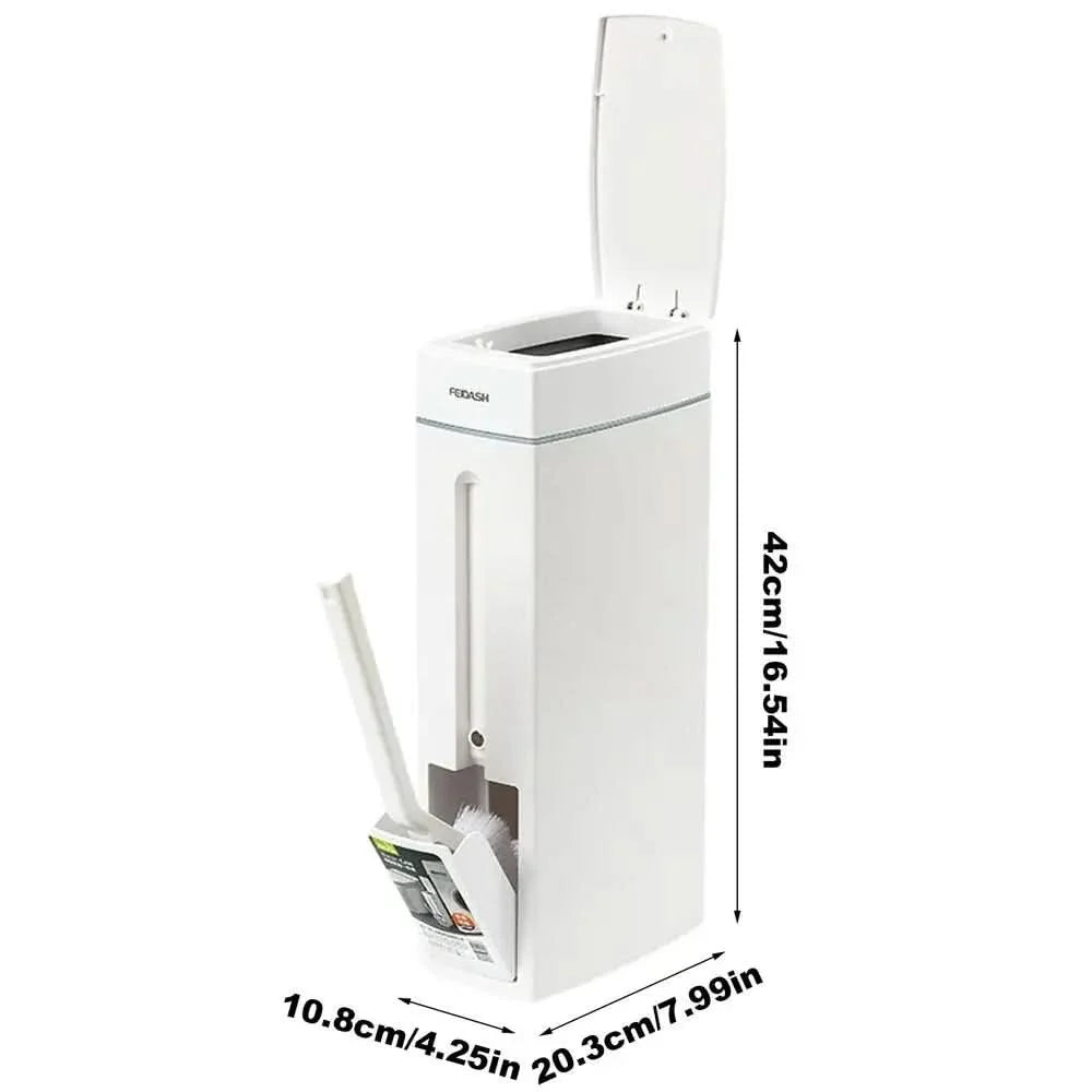 Bathroom Trash Bin Slim Space-Saving Hidden Brush