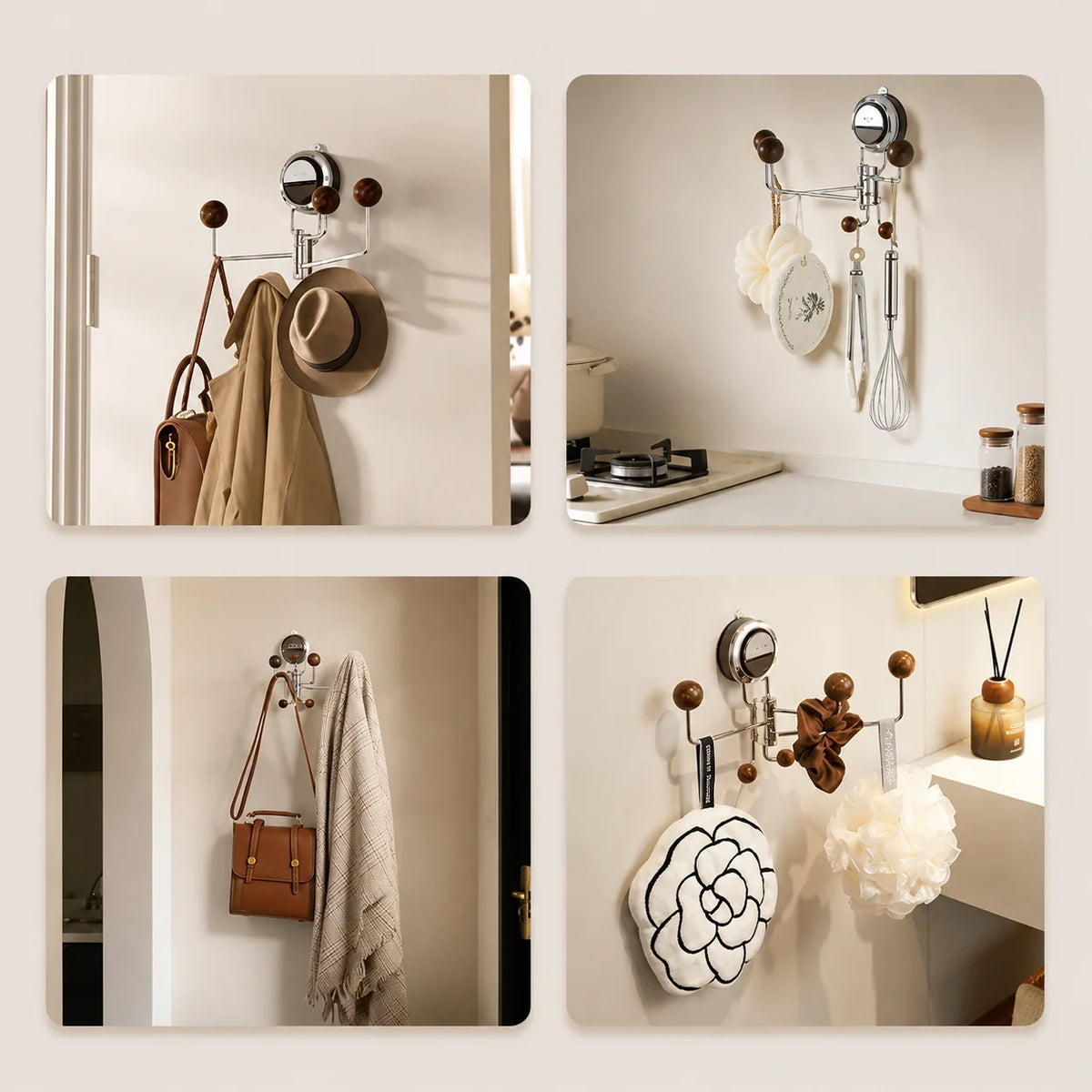 Bathroom Wall Hook No-Drill Suction-Cup 360° Rotating Stainless Steel