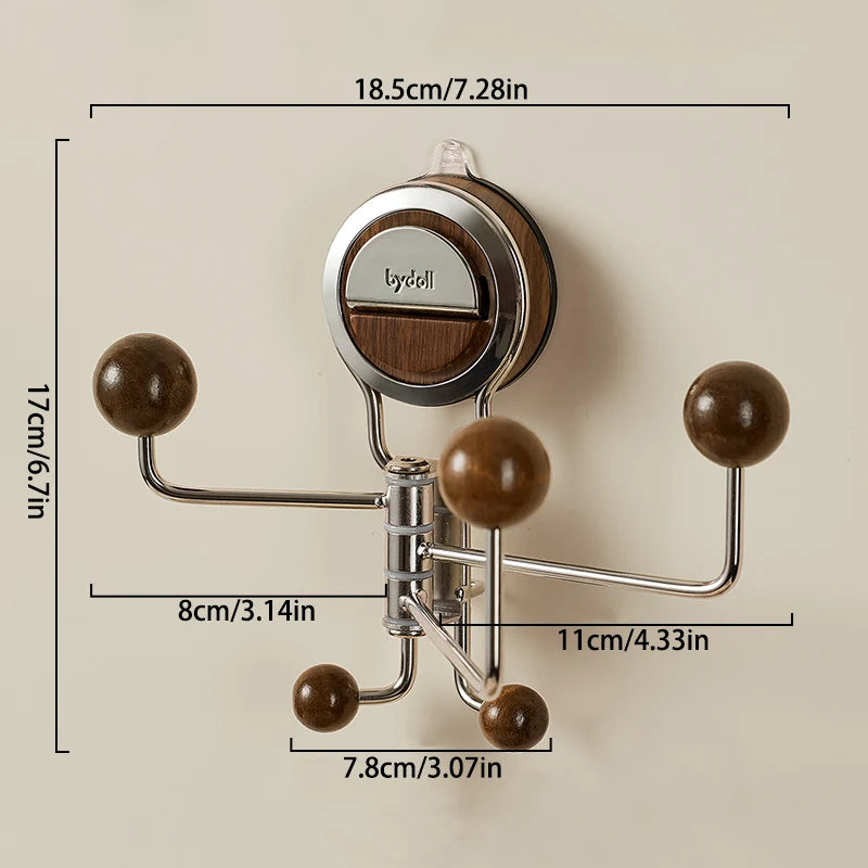 Bathroom Wall Hook No-Drill Suction-Cup 360° Rotating Stainless Steel