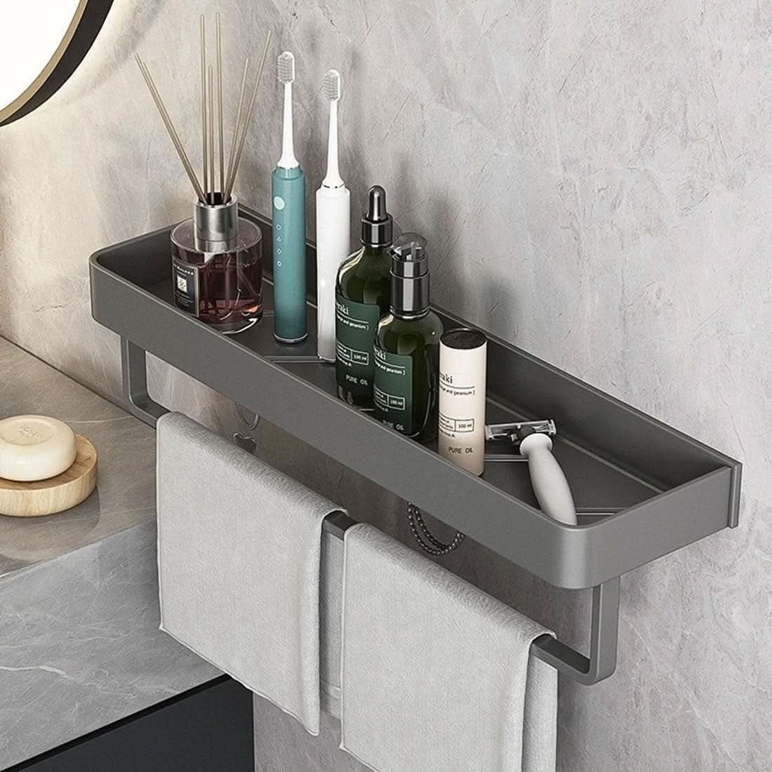 Bathroom Wall Shelf Integrated Towel Rail Water-Resistant