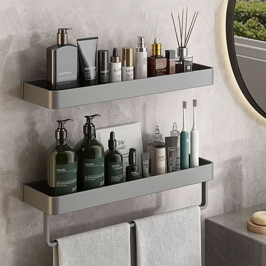 Bathroom Wall Shelf Integrated Towel Rail Water-Resistant