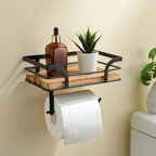 Bathroom Wall Shelf Metal & Wood Toilet Paper Holder