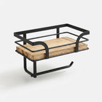 Bathroom Wall Shelf Metal & Wood Toilet Paper Holder
