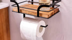 Bathroom Wall Shelf Metal & Wood Toilet Paper Holder