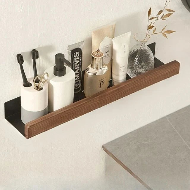 Bathroom Wall Shelf Solid Wood Self-Adhesive Water-Repellent Coating