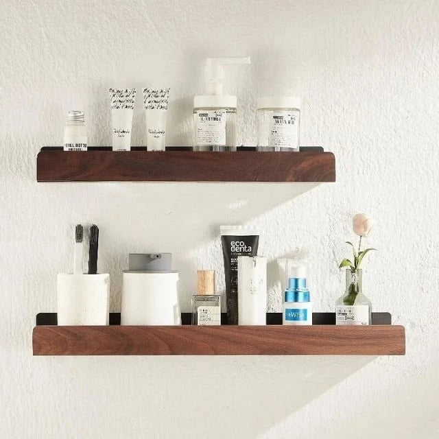 Bathroom Wall Shelf Solid Wood Self-Adhesive Water-Repellent Coating