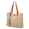 Beach Bag Woven Textile & Leather Handles